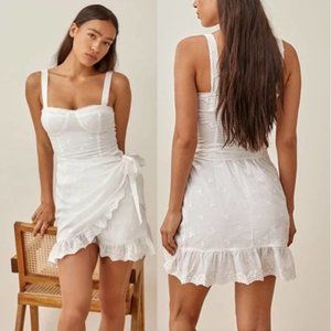 REFORMATION NWOT White Ives Embroidered Wrap Skirt Mini Dress 12